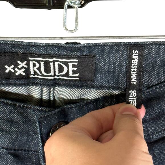 RUDE Hot Topic NWT Men's 26x34 Dark Indigo Blue Super Skinny Jeans Stretch - Picture 4 of 10